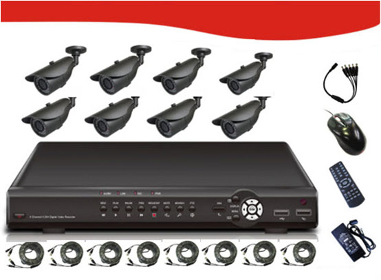  CCTV 8CH Combo Kits ,Includes 8*1/4"SHARP 3.6mm RJ2421FA CCD 420TV Line, PAL:500(H)X582(V), 24*IR LED, 20M, Weatherproof IR/IP66 Camera,DVR,Cable sets,AC Cord  